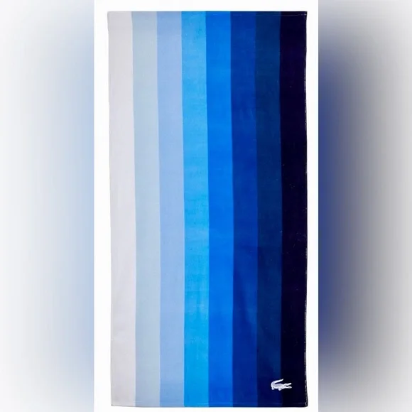 NWT Lacoste Waterfall Blue Oversized Beach Towel Croc Logo 100% 36”x72” - Picture 2 of 10